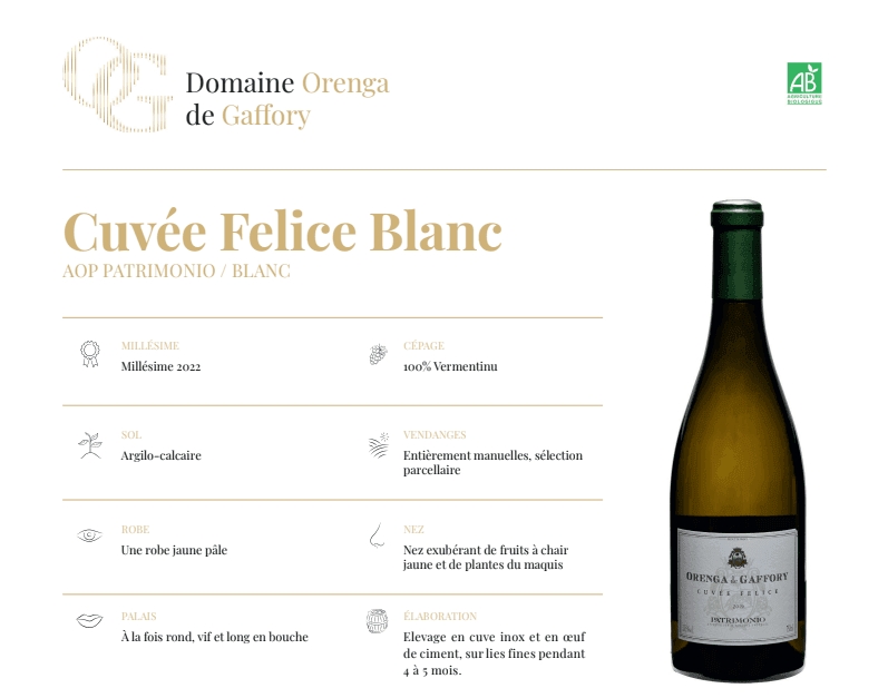Cuvée Felice Blanc Bio Domaine Orenga de Gaffory (Copie)
