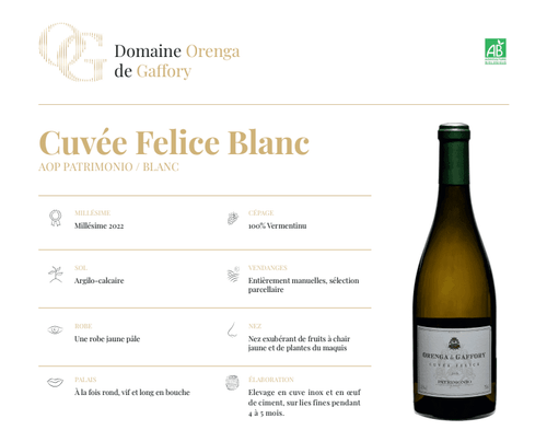 Cuvée Felice Blanc Bio Domaine Orenga de Gaffory (Copie)