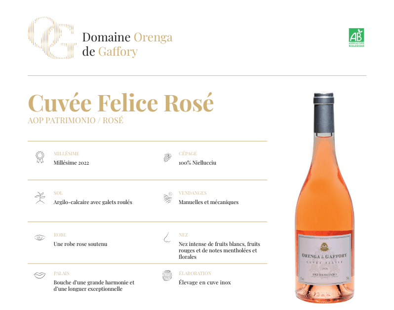 Cuvée Felice Rosé Bio Domaine Orenga de Gaffory (Copie) - Le Goût de la Corse