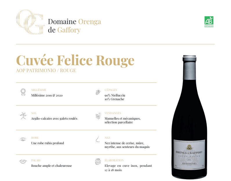 Cuvée Felice Rouge Bio Domaine Orenga de Gaffory