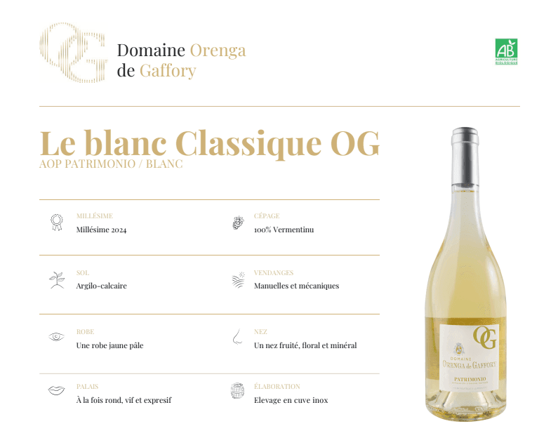 Vin blanc Bio Domaine Orenga De Gaffory (Copie) - Le Goût de la Corse